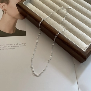 Collier chaîne trombone scintillante en argent sterling S925 avec fermoir mousqueton réglable