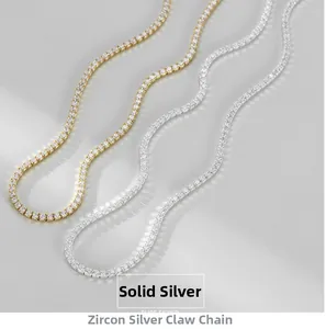 Makro-Detail der S925 Sterlingsilber Tennis-Halsketten mit schimmerndem Zirkonia