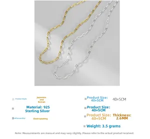 Détail du collier chaîne trombone en argent sterling 925 avec placage or et argent