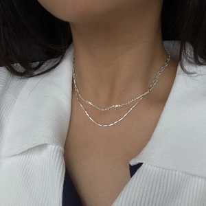 Double-layered S925 sterling silver chain necklace with minimalist link design for women