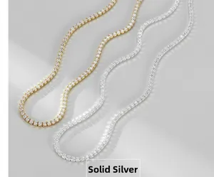 Detailansicht der Tennis-Halsketten aus massivem Sterlingsilber mit glänzenden Zirkonia