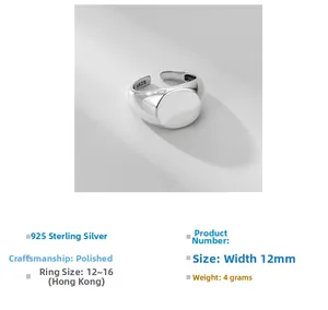 Detailed view of S925 sterling silver signet ring showing 12mm width and 925 hallmark