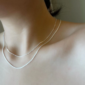 Minimalist S925 sterling silver double layered Chopin chain necklace for women
