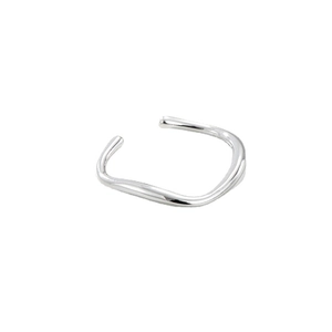 Polished S925 sterling silver irregular liquid wave ring with minimalist open design