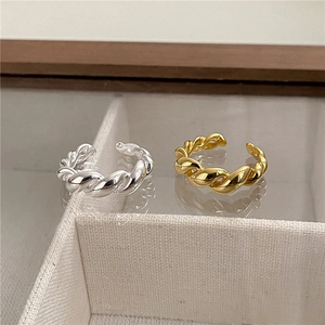 S925 Sterling Silver Croissant Open Ring For Women Twisted Rope Minimalist Adjustable Fashion Jewelry Finger Ring
