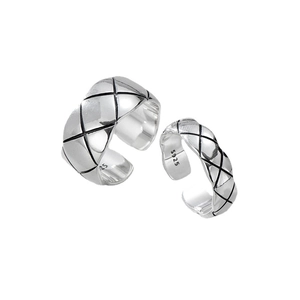 Anelli aperti in argento sterling S925 con motivo trapuntato vintage da donna, set