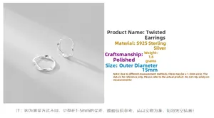 Détails des créoles torsadées en argent sterling S925 de 15mm avec poids et dimensions