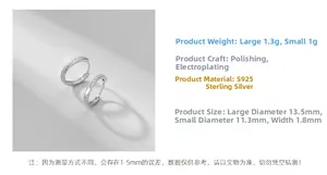 Détail des boucles d'oreilles créoles en argent 925 avec zircons et dimensions du produit