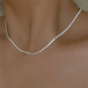 Elegante S925 Sterling Silber Tennis Halskette mit schimmernden runden Zirkonia Kristallen