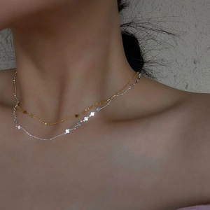 Sparkling S925 sterling silver layered necklace set with tiny heart charms in gold and silver