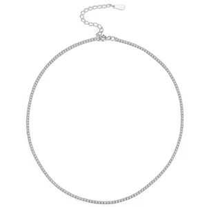 Funkelnde S925 Sterlingsilber Tennis-Halskette mit durchgehenden runden Zirkoniasteinen