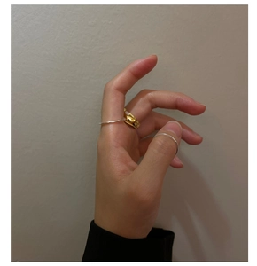Minimalist S925 sterling silver stacked ring set with gold and silver polished bands