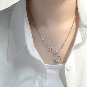 S925 sterling silver elephant pendant necklace with heart beads on layered box chain