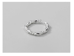 Macro shot of S925 sterling silver stamp on twisted wire rope adjustable ring
