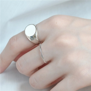 Minimalist S925 sterling silver signet ring set with handcrafted irregular texture