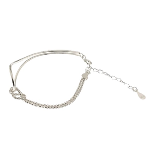 Minimalist S925 sterling silver knotted bracelet with sleek metal tubes and adjustable chain