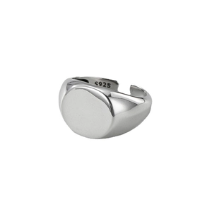 Minimalist S925 sterling silver chunky signet ring with a flat circular top and open design