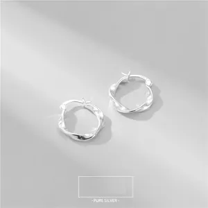 Boucles d'Oreilles Créoles en Argent Sterling 925 avec Torsade Vague pour Femmes Style Coréen Minimaliste Bijoux Argent
