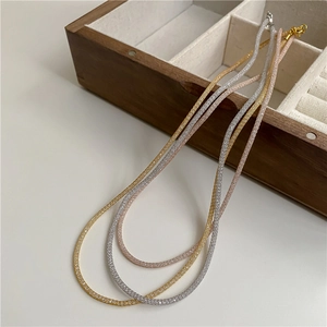 Sparkling S925 sterling silver tube necklaces in gold, silver, and rose gold finishes