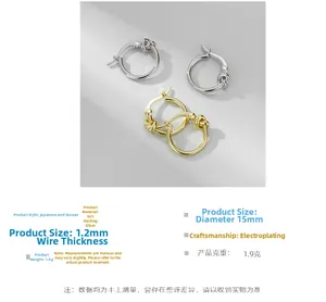 Detailed specs of twisted knot hoop earrings in 925 sterling silver with 15mm diameter