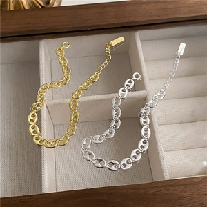 Minimalist 925 Sterling Silver Pig Nose Chain Bracelet 18K Gold Plated Coffee Bean Link Bracelet For Women Fashion Jewelry