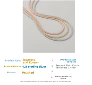 Detailed view of S925 sterling silver mesh necklaces in silver, gold, and rose gold finishes