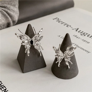 S925 sterling silver liquid butterfly rings with gothic fluid metal streamlined design