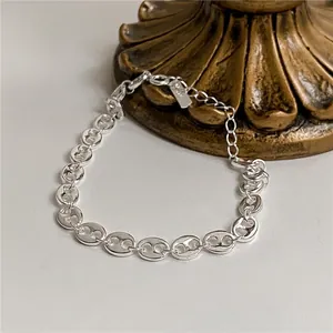 S925 sterling silver marina chain bracelet with coffee bean links and adjustable clasp