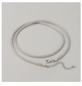 Close-up of S925 sterling silver mesh necklace with lobster clasp and heart charm
