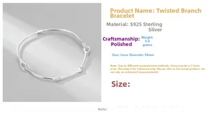 Vue détaillée du bracelet en argent sterling S925 avec spécifications et fini poli