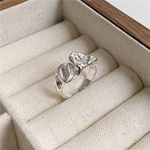 S925 sterling silver open ring with unique molten lava texture and metallic folds
