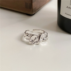 S925 sterling silver open ring with unique irregular lava texture and wrinkled metal design