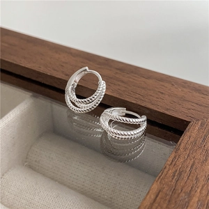 Three-layer twisted rope design S925 sterling silver hoop earrings in a vintage style