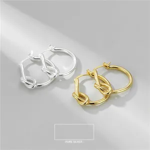 Boucles d'Oreilles Créoles Nouées en Argent Sterling 925 Pour Femmes Minimalistes Nœud d'Amour Plaquées Or Argent Bijoux Mode