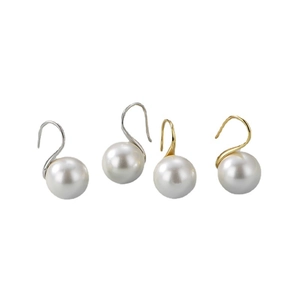 Elegant S925 silver and gold dangle earrings with large round pearls for women