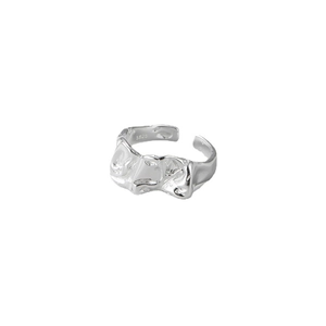 S925 sterling silver open ring with unique crushed lava texture and adjustable band