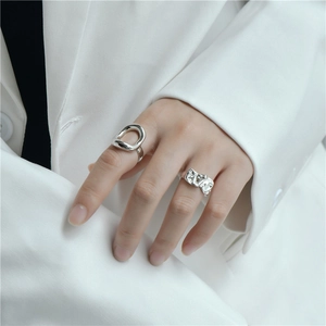 Minimalist S925 sterling silver geometric rings with irregular hollow and textured designs