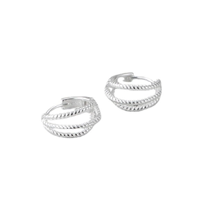 Minimalist S925 sterling silver triple-layer twisted hoop earrings with woven design