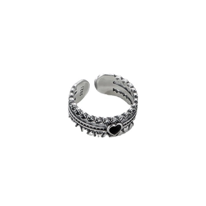 Vintage 925 sterling silver multilayer heart ring with retro crown lace pattern engraving