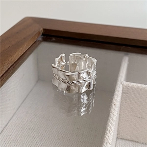 925 Sterling Silver Open Ring For Women Vintage Pleated Twisted Design Adjustable Minimalist Korean Style Finger Jewelry