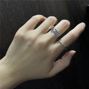 Minimalist S925 sterling silver geometric rectangular open ring set on hand
