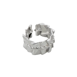Adjustable S925 sterling silver ring with irregular pleated texture and wavy design