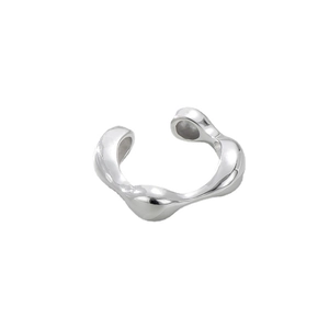 Minimalist S925 sterling silver open ring with organic fluid lines and polished finish