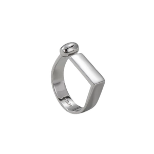 Minimalist 925 sterling silver open ring with geometric rectangle and sphere detail