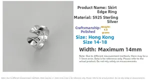 Macro detail of S925 sterling silver ruffled skirt ring with 14mm width dimensions