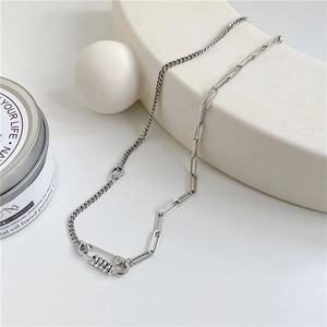 925 Sterling Silver Asymmetric Paperclip Chain Necklace For Women Personalized Safety Pin Pendant Minimalist Jewelry
