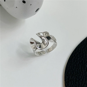 925 Sterling Silver Irregular Liquid Wave Open Ring For Women Minimalist Adjustable Skirt Design Artistic Fashion Jewelry