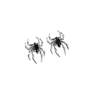 Gothic S925 sterling silver spider stud earrings with black zircon and vintage finish