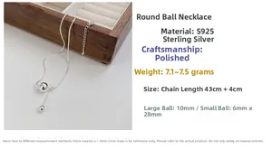 Detailed view of S925 sterling silver ball necklace with 10mm pendant and snake chain