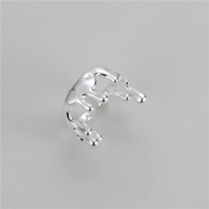 Minimalist S925 sterling silver irregular molten wax open ring with a high-polished finish